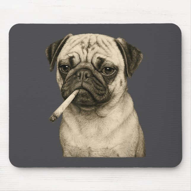 Mousepad Funny Smoking Pug Dog Cigarette Gen Z Meme Graphic (Frente)
