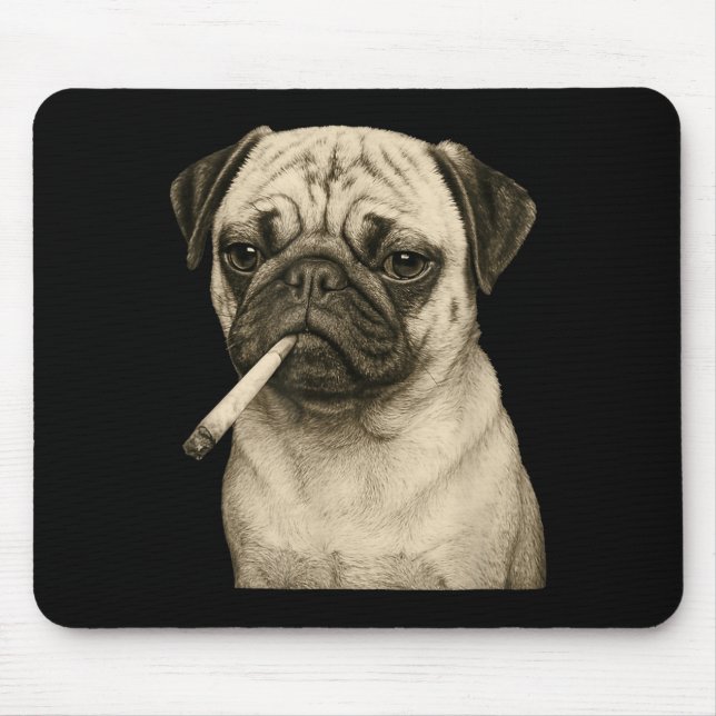 Mousepad Funny Smoking Pug Dog Cigarette Gen Z Meme Graphic (Frente)