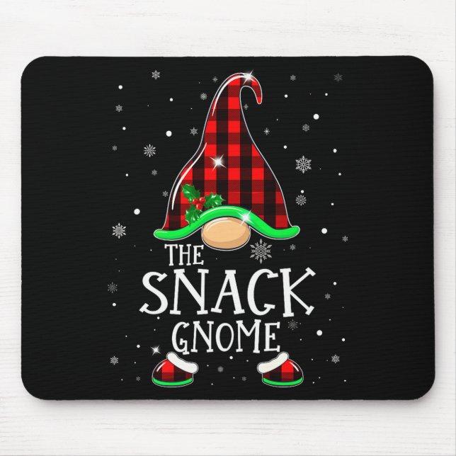Mousepad Funny Snack Gnome Buffalo Plaid Matching Christmas (Frente)