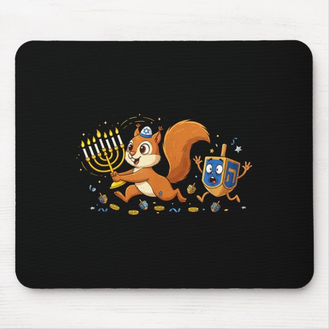 Mousepad Funny Squirrel Dreidel Menorah Hanukkah Kids Women (Frente)