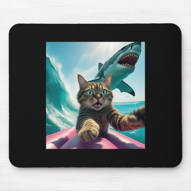 Mousepad Funny Surfing Cat Selfie With Shark Meme _1  (Frente)