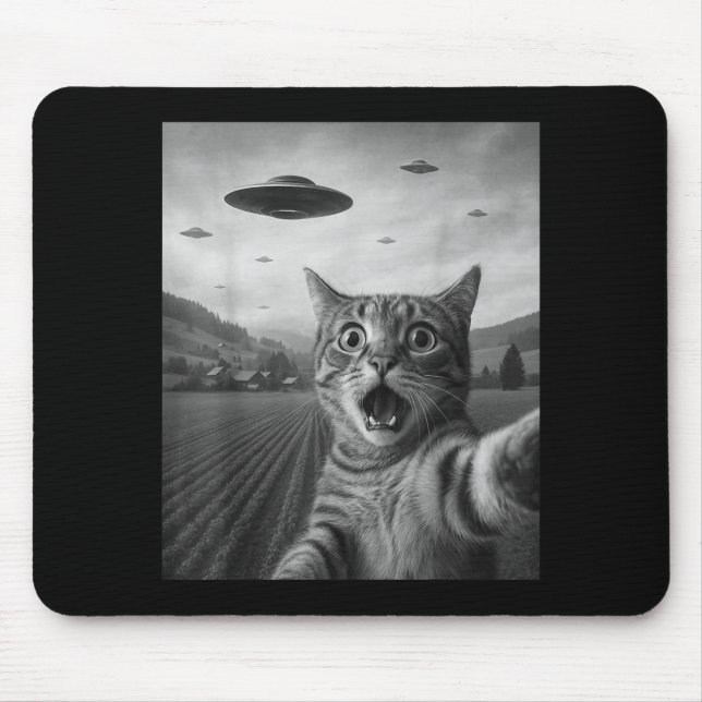 Mousepad Funny Surprised Ed Cat Selfie With Alien Ufo Cat U (Frente)