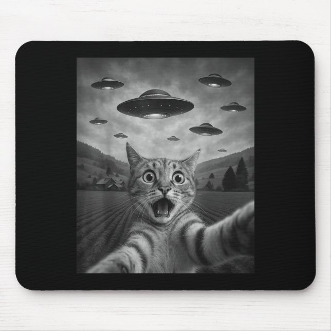 Mousepad Funny Surprised Ed Cat Selfie With Alien Ufo Cat U (Frente)