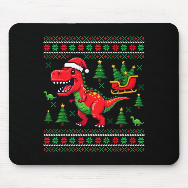 Mousepad Funny T-rex Dinosaur Ugly Christmas Pajama Xmas  (Frente)