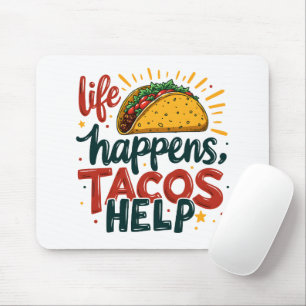 Mousepad Funny Taco Lover Fiesta Foodie Humor Art White