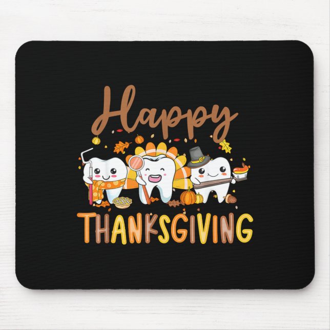 Mousepad Funny Teeth Thanksgiving Dentist Turkey Dental Squ (Frente)