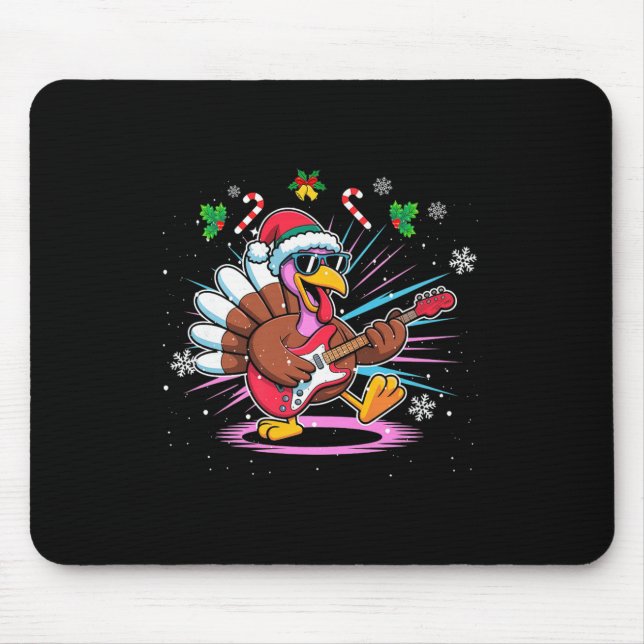 Mousepad Funny Thanksgiving Santa Hat Turkey Rock Star Play (Frente)