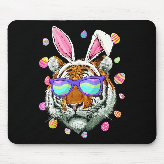 Mousepad Funny Tiger Bunny Ears Costume Happy Easter Day Fa (Frente)