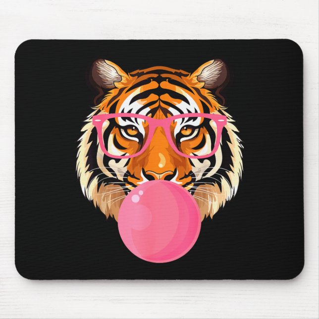 Mousepad Funny Tiger Gles Blowing Bubble Gum Cute Tiger Fac (Frente)