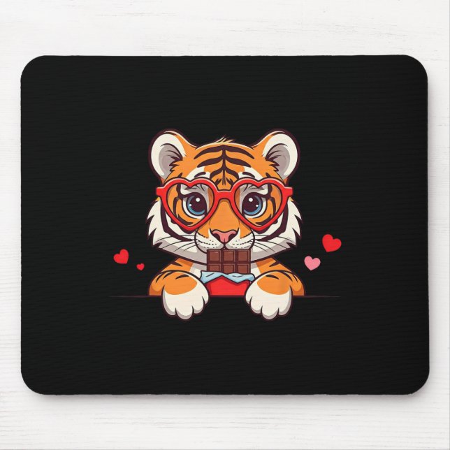 Mousepad Funny Tiger Heart Chocolate Valentine Tiger Womens (Frente)