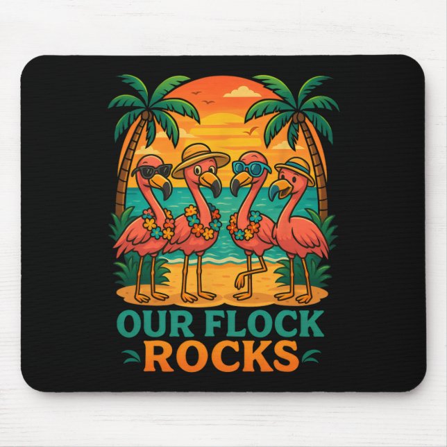 Mousepad Funny Tropical Beach Vacation Pink Flamingo  (Frente)