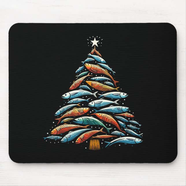 Mousepad Funny Tuna Fish Christmas Tree Santa Claus Xmas Fi (Frente)