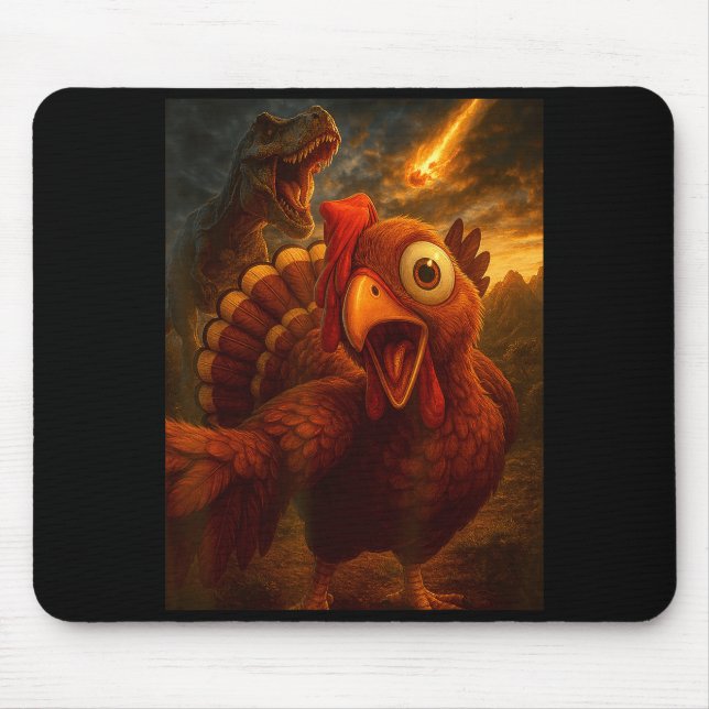 Mousepad Funny Turkey Selfie With Dinosaur And Meteor Acaly (Frente)