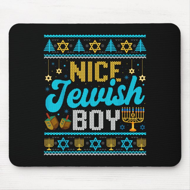 Mousepad Funny Ugly Hanukkah Sweater Nice Jewish Boy Matchi (Frente)