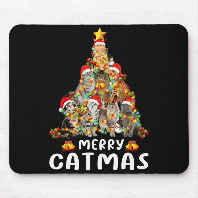 Mousepad Funny Ugly Sweater Christmas Tree Shirt Cat Lights (Frente)