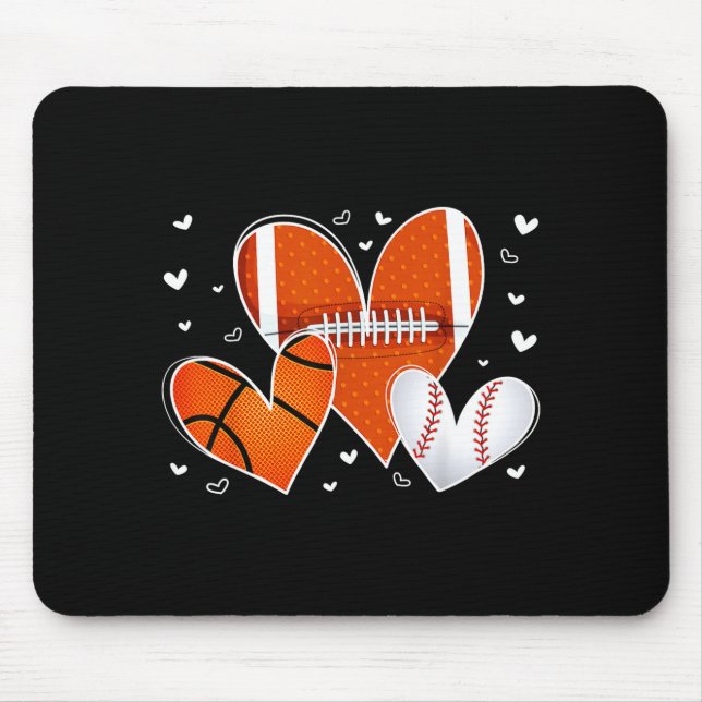 Mousepad Funny Valentines Baseball Basketball Football Hear (Frente)