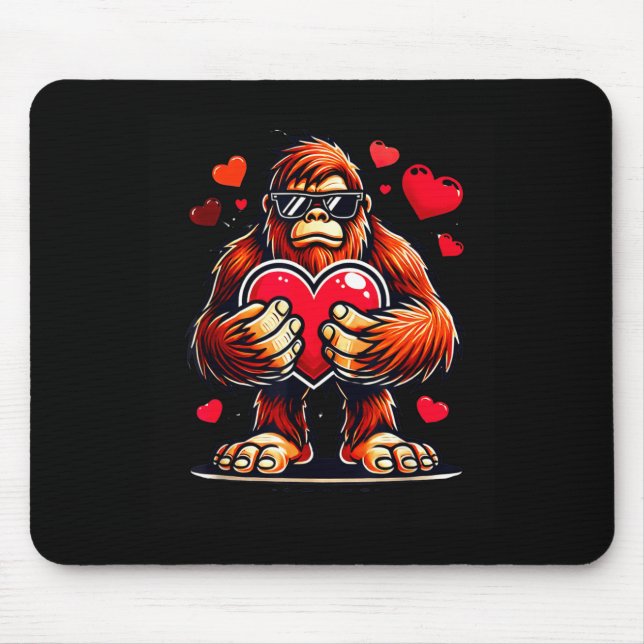 Mousepad Funny Valentines Day Bigfoot Heart Sungles Sasquat (Frente)