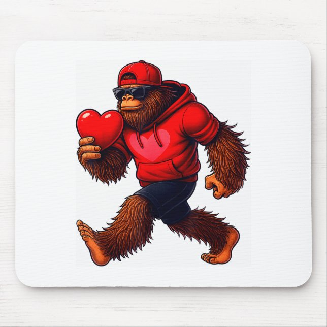 Mousepad Funny Valentines Day Bigfoot Heart Sungles Sasquat (Frente)