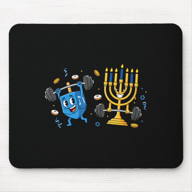 Mousepad Funny Weightlifting Gym Dreidel Menorah Hanukkah W (Frente)