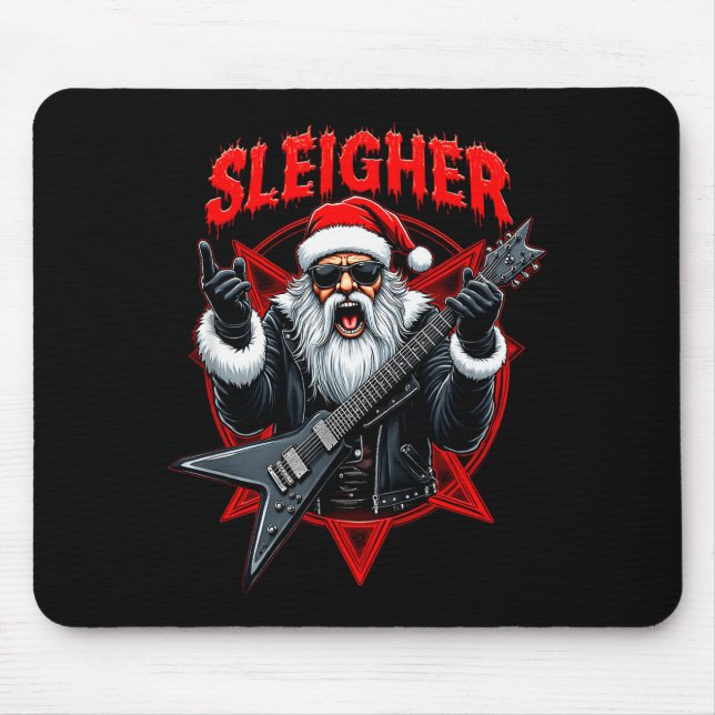 Mousepad Funny Xmas Christmas Guitar Santa Sleigher Heavy M (Frente)