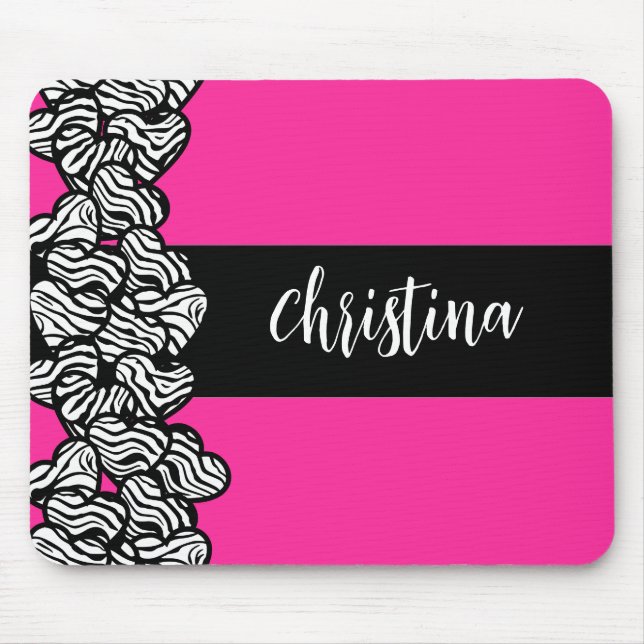 Mousepad Fuschia cor-de-rosa preto branco padrão da zebra (Frente)