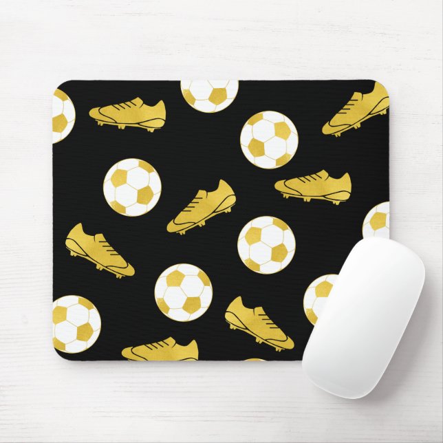 Mousepad Futebol Clássico Elegante Dourado Limpa Bola Preta (Com mouse)
