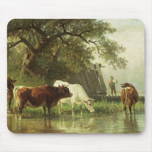 Mousepad Gado que molha em uma paisagem do rio (Frente)