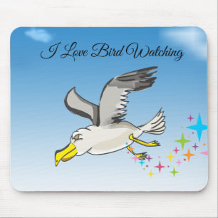 Mousepad Gaivota de desenho animado sobrevoando a cabeça co