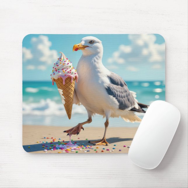 Mousepad Gaivota segurando um cone de sorvete (Com mouse)