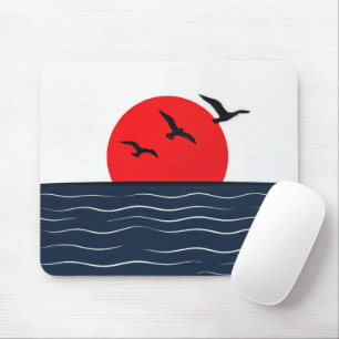 Mousepad Gaivotas no Sol Vermelho com Oceano