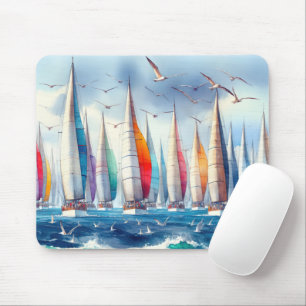 Mousepad Gaivotas Voando Alto Com Regata De Velas