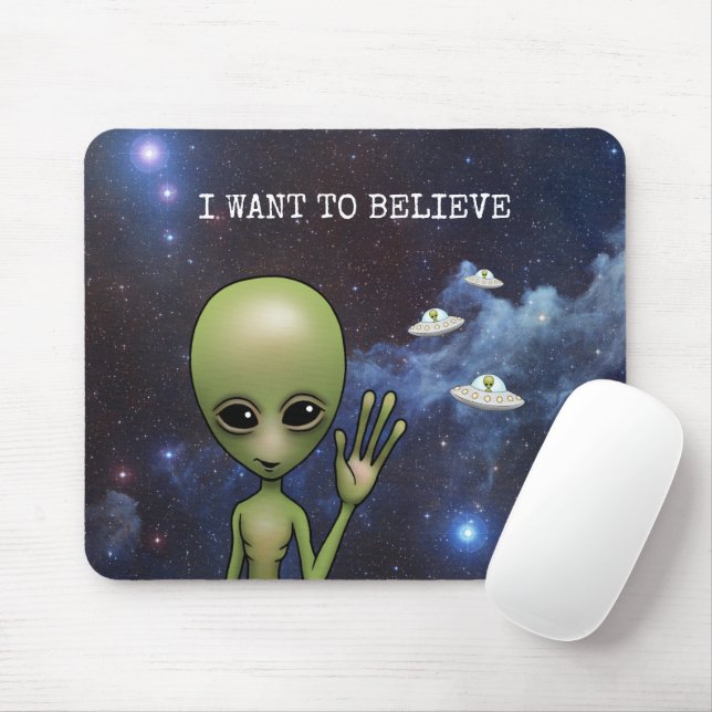 Mousepad Galáxia de Alienígena Espacial Verde Engraçada Sci (Com mouse)