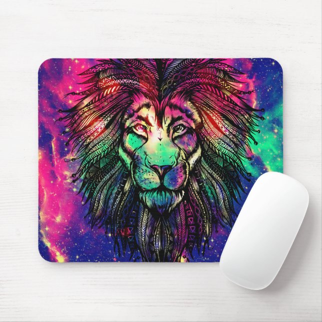 Mousepad Galáxia do Hipster Rainbow Lion (Com mouse)