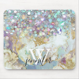 Mousepad Galáxia Elegante Monograma Holográfico da Glitter