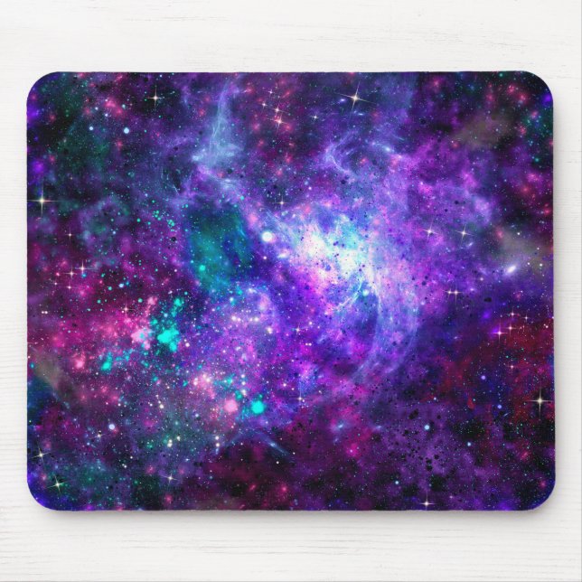 Mousepad Galáxia Espaço Roxo Espaço Cósmico Azul Turquesa R (Frente)