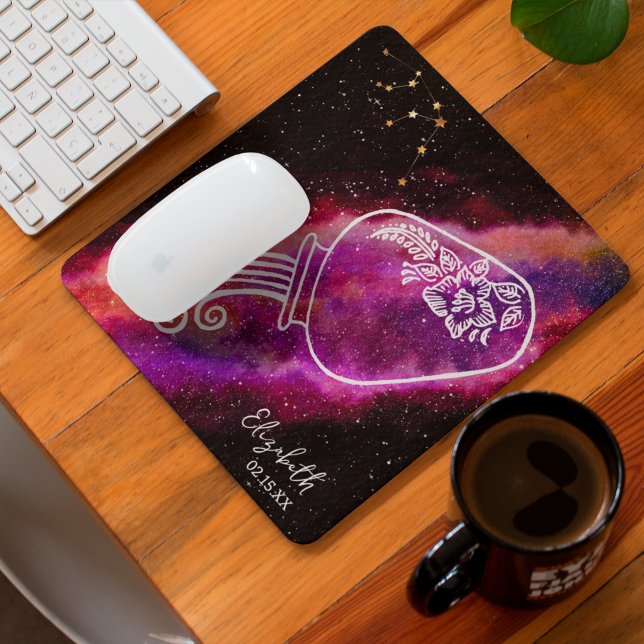 Mousepad Galaxy Aquarius Personalized Name Zodiac Sign (Criador carregado)