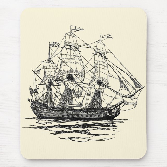 Mousepad Galeão de Piratas Antigos, Esboço de um Navio de 7 (Frente)