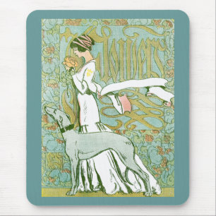 Mousepad Galgo e senhora de Nouveau da arte com flor
