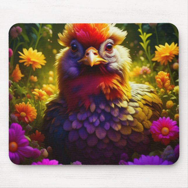 Mousepad Galinha Colorida no Patch do Jardim (Frente)