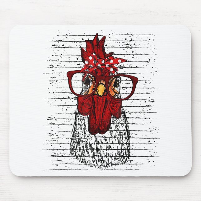 Mousepad Galinha com bandana e óculos bonitos (Frente)