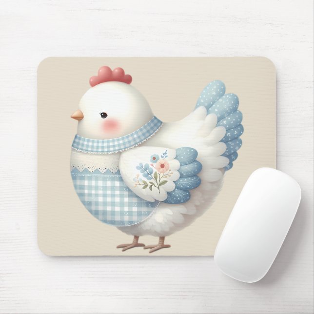 Mousepad Galinha Cottage Xadrez Azul (Com mouse)