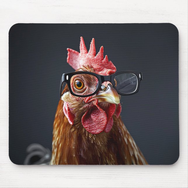Mousepad Galinha Engraçada Vestindo Óculos (Frente)