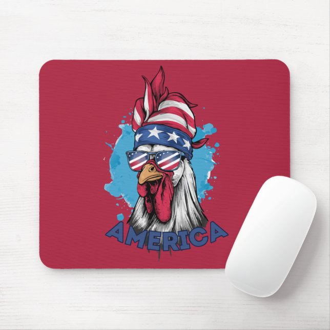 Mousepad Galinha Patriótica nos EUA Bandana e Shades (Com mouse)