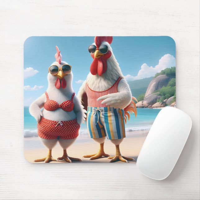 Mousepad Galinhas Brancas Vestindo maiôs (Com mouse)