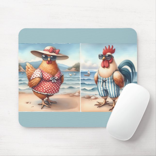 Mousepad Galinhas em maiôs na praia (Com mouse)