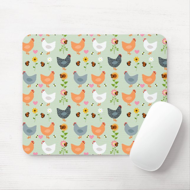 Mousepad Galinhas no Pad Verde do Mouse das Flores (Com mouse)