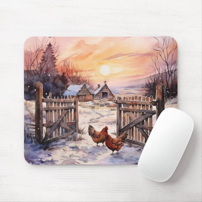 Mousepad Galinhas No Quintal De Inverno (Com mouse)