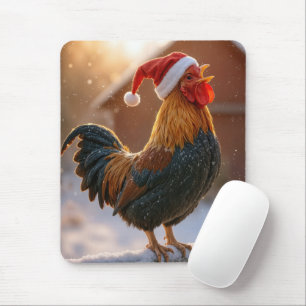 Mousepad Galo de Natal Usando um Chapéu de Papai Noel