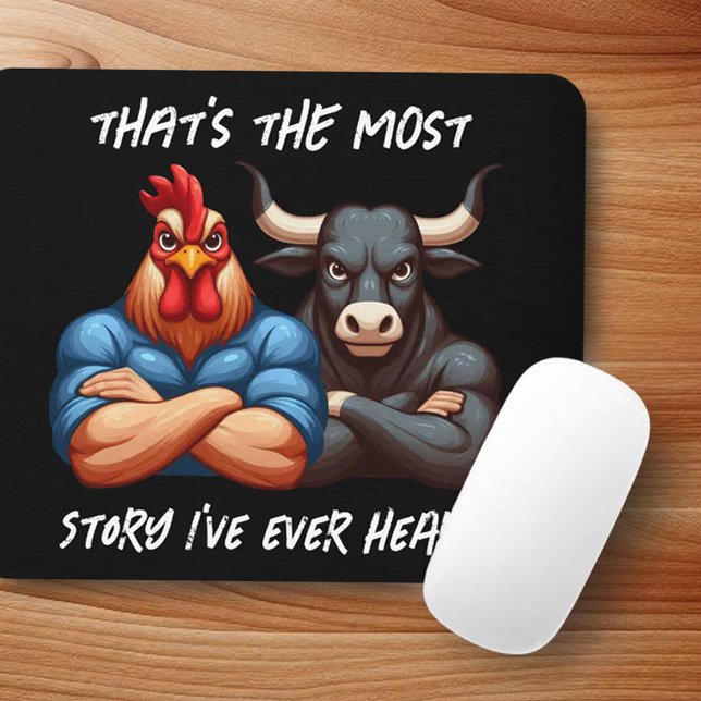 Mousepad Galo e Boi de Braços Cruzados Sem Divertir (Thats the Most Rooster and Ox Story I've Ever Heard Mousepad Cover Photo)