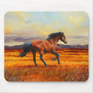 Mousepad Galopagem De Cavalo De Baía Em Toda A Pradaria